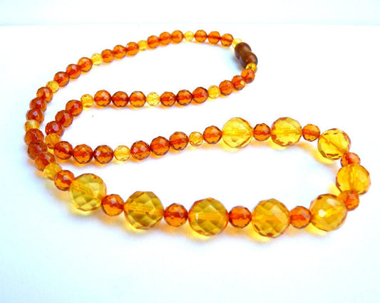 Baltic Amber Faceted Necklace Honey Yellow Natural Ball Beads 19" 11.3 gram