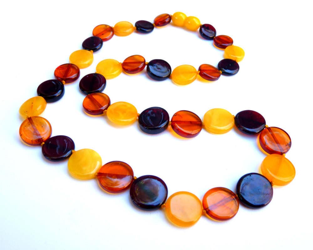 Baltic Amber Necklace Multicolor Coin Beads Jewelry Unisex Natural 18.3" 13.9 gram