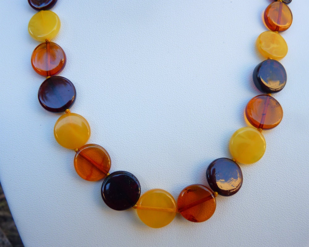 Baltic Amber Necklace Multicolor Coin Beads Jewelry Unisex Natural 18.3" 13.9 gram