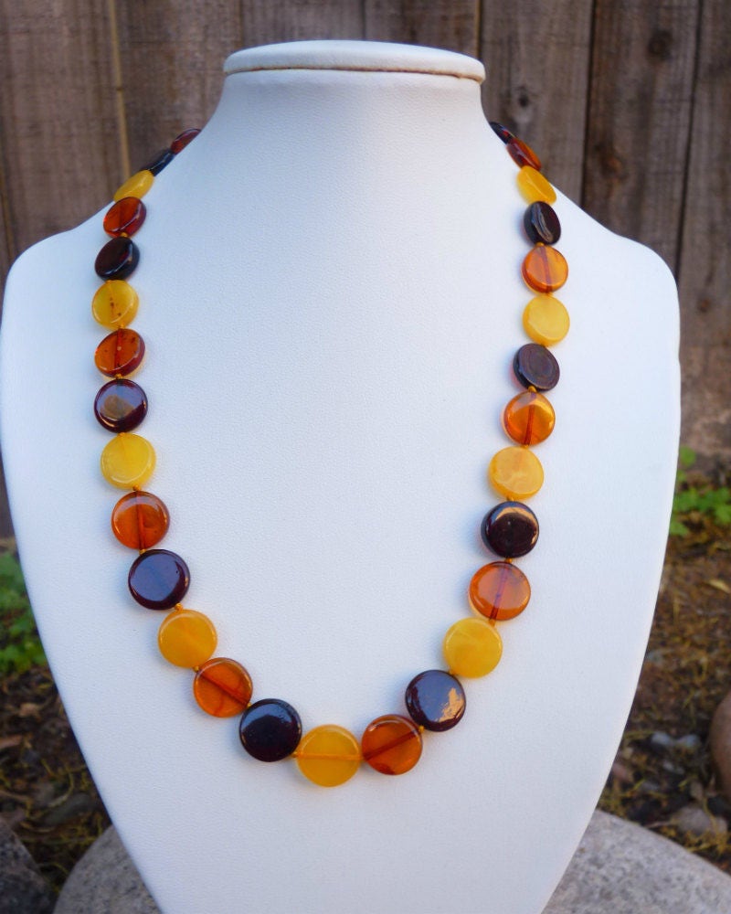 Baltic Amber Necklace Multicolor Coin Beads Jewelry Unisex Natural 18.3" 13.9 gram