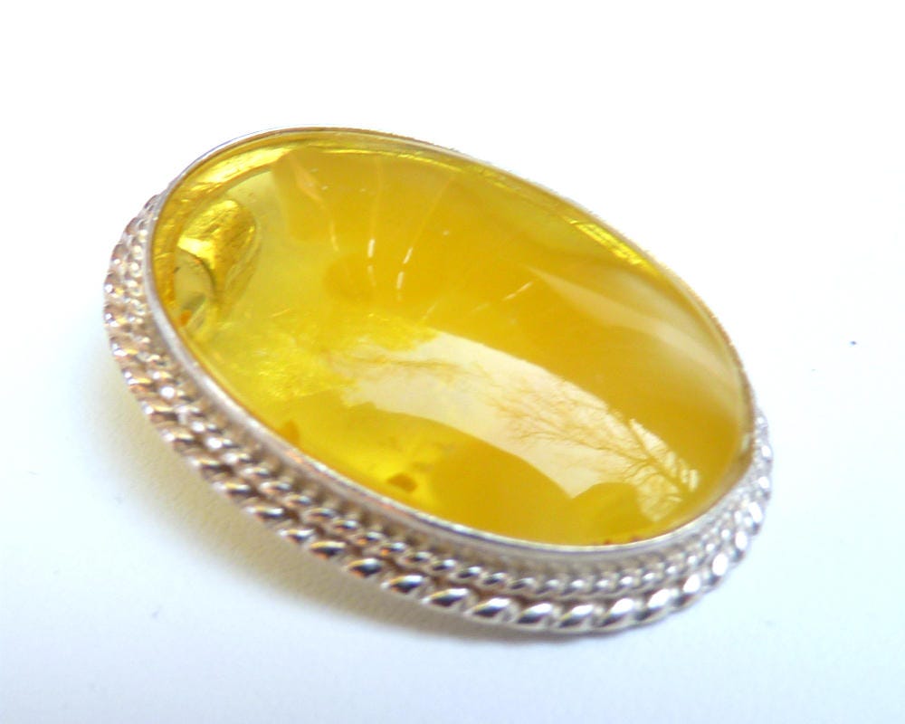 Baltic Amber Pendant Cameo Yellow Lemon Cloudy Oval Natural Untreated 1.55" 12.3 gram 925 silver