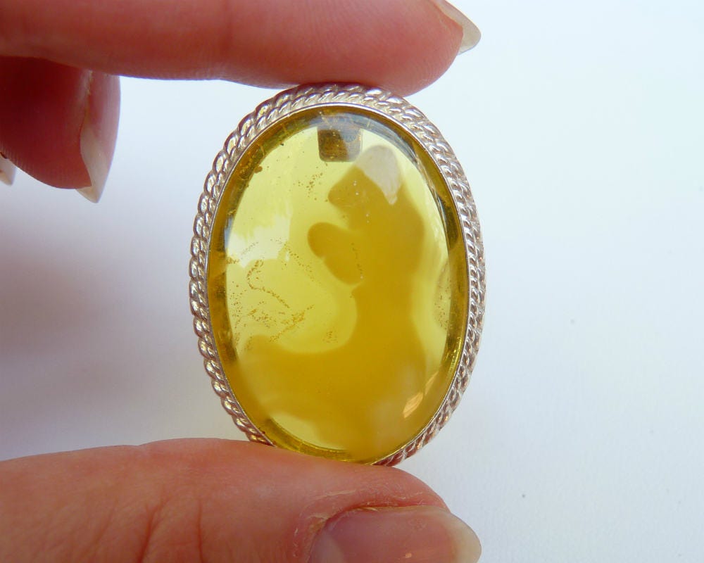 Baltic Amber Pendant Cameo Yellow Lemon Cloudy Oval Natural Untreated 1.55" 12.3 gram 925 silver