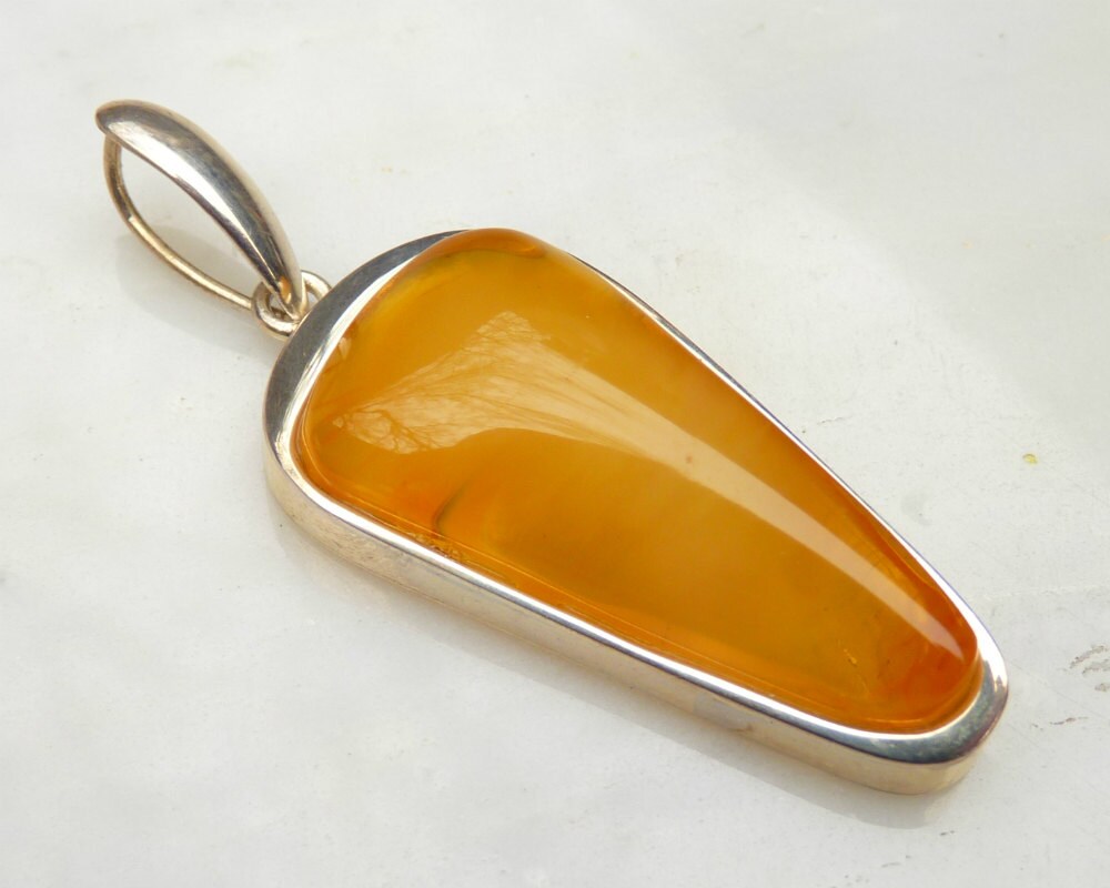 Baltic Amber Pendant Honey Cloudy Natural Untreated Unisex Jewelry 2.44" 12.7 gram 925 Silver