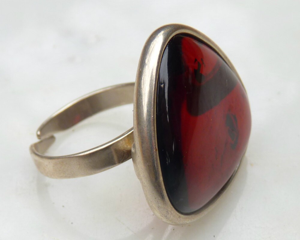 Baltic Amber Cherry Ring Adjustable Natural Jewelry 10.5 gram 925 Silver