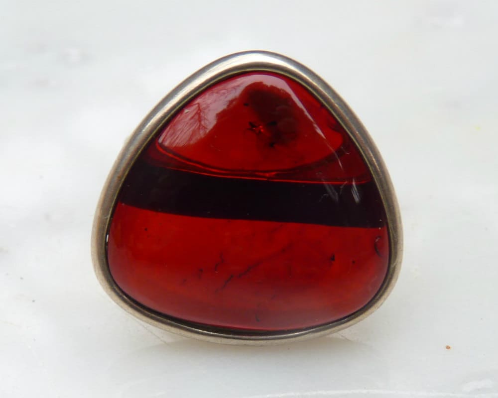 Baltic Amber Cherry Ring Adjustable Natural Jewelry 10.5 gram 925 Silver