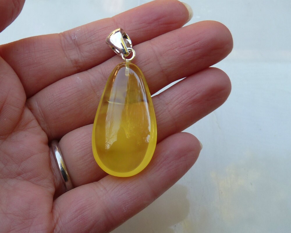 Baltic Amber Yellow Pendant Drop Natural Lemon Untreated Cloudy Unisex 2" 5.5 gram 925 Silver