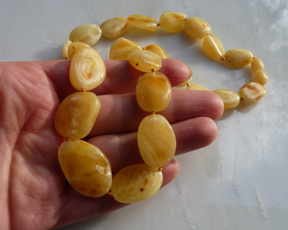 Baltic Amber Necklace Butterscotch Beads Natural Untreated Unisex Jewelry 19.3″ 24.2 gram