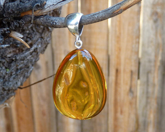 Baltic Amber Pendant Honey Drop Natural Untreated Jewelry 2" 7 gram 925 Silver