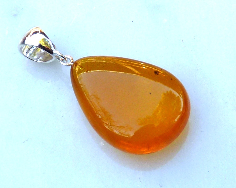 Baltic Amber Pendant Honey Drop Natural Untreated Unisex Jewelry 1.77" 5.9 gram 925 Silver