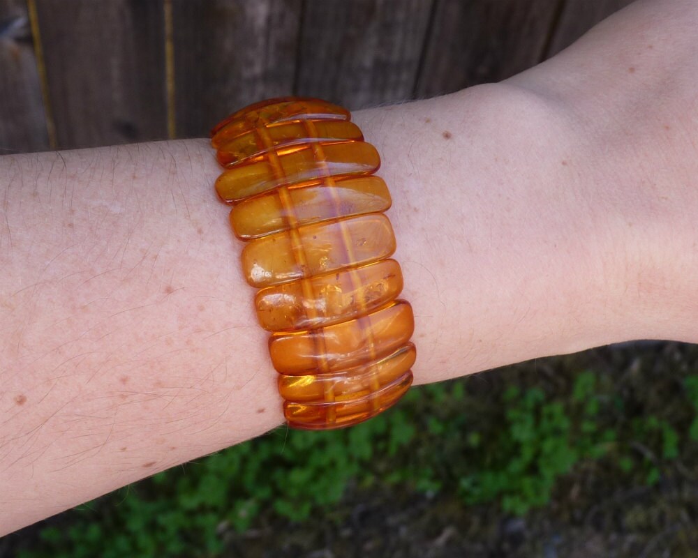 Baltic Amber Honey Bracelet Beaded Stretch Natural Unisex 7.5" 15.6 gram