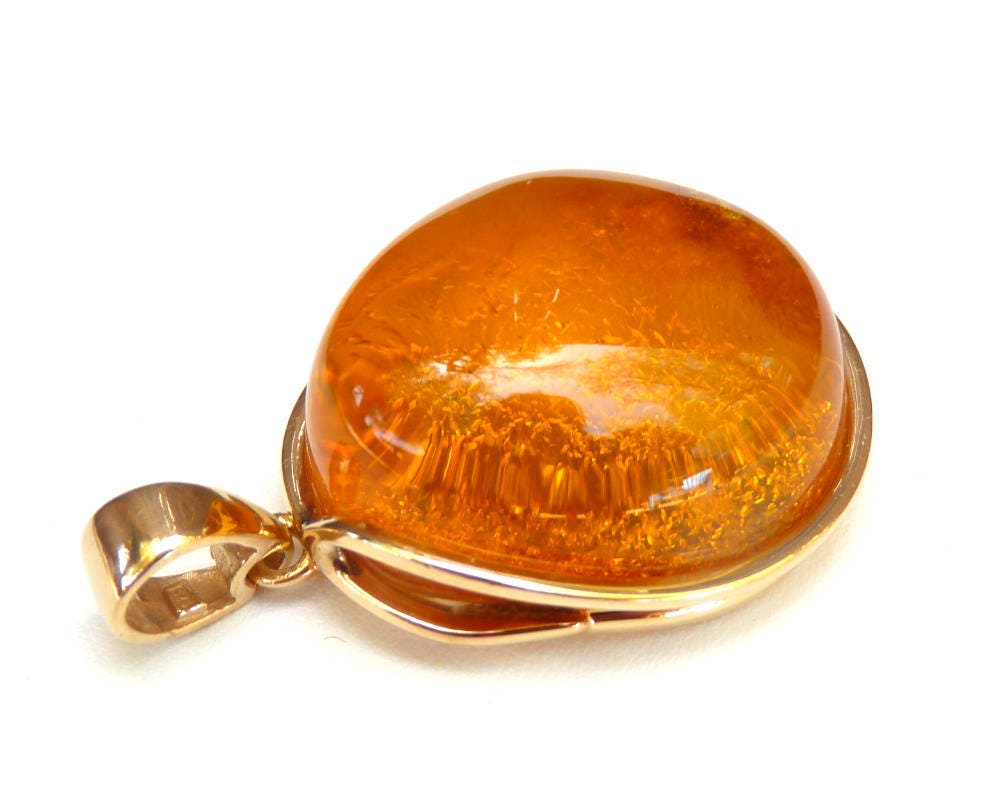 Baltic Amber Honey Pendant Gold Plated Natural Untreated 1.81" 14.7 gram 925 Silver