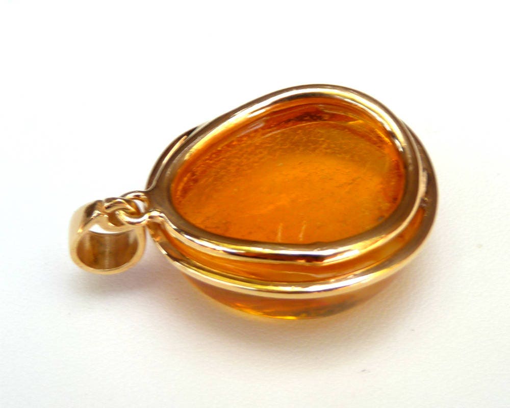 Baltic Amber Honey Pendant Gold Plated Natural Untreated 1.81" 14.7 gram 925 Silver