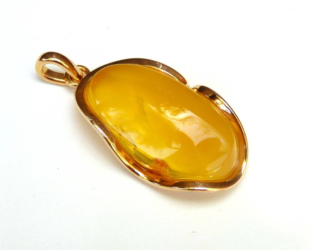 Baltic Amber Honey Pendant Gold Plated Cloudy Natural Untreated 2.18" 14.3 gram