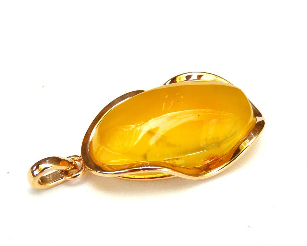 Baltic Amber Honey Pendant Gold Plated Cloudy Natural Untreated 2.18" 14.3 gram