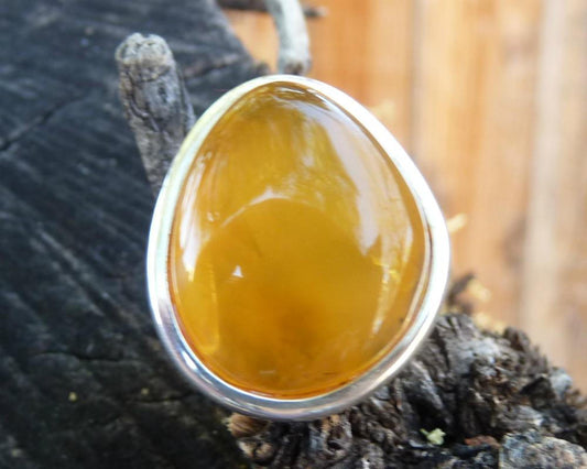 Baltic Amber Ring Honey Adjustable Cloudy Butterscotch Natural Untreated 925 Silver 10.1 gram