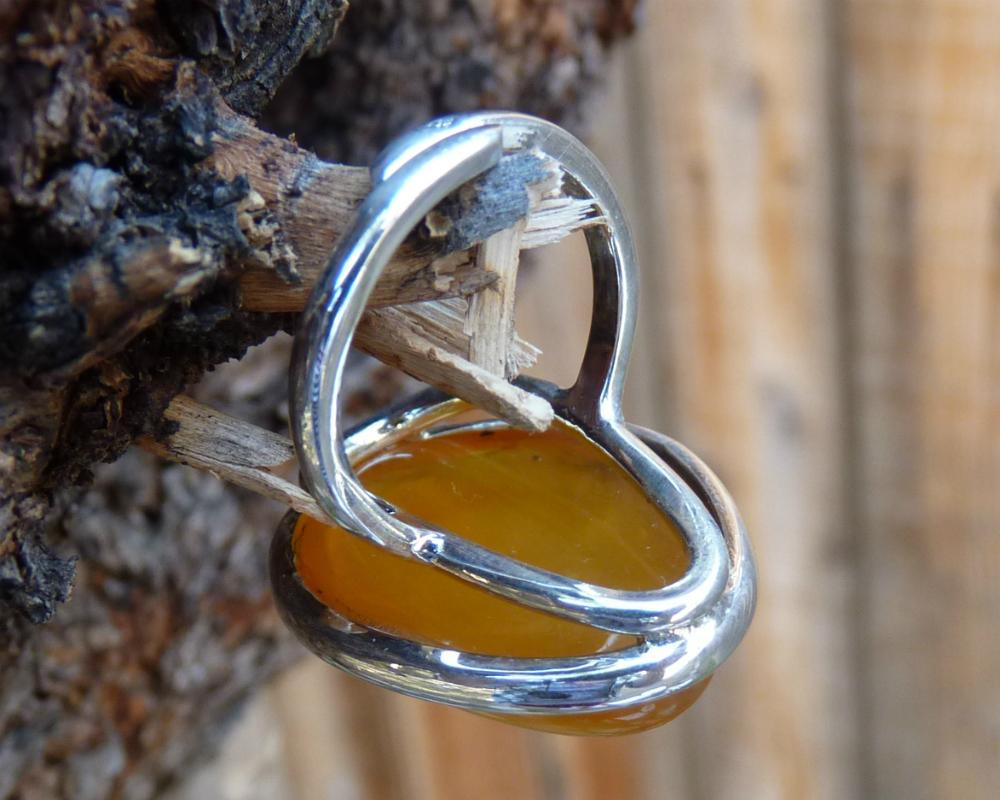 Baltic Amber Ring Honey Adjustable Cloudy Butterscotch Natural Untreated 925 Silver 10.1 gram