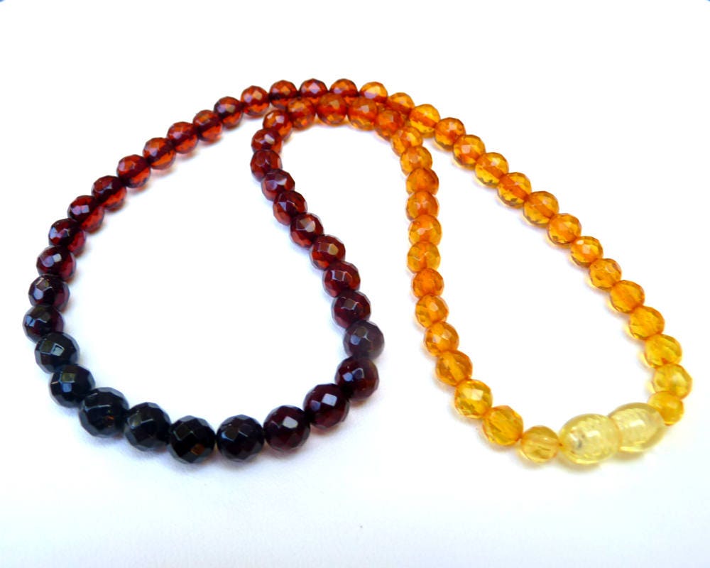 Baltic Amber Necklace Rainbow Faceted Natural Ball Beads Jewelry 18.1" 11.6 gram