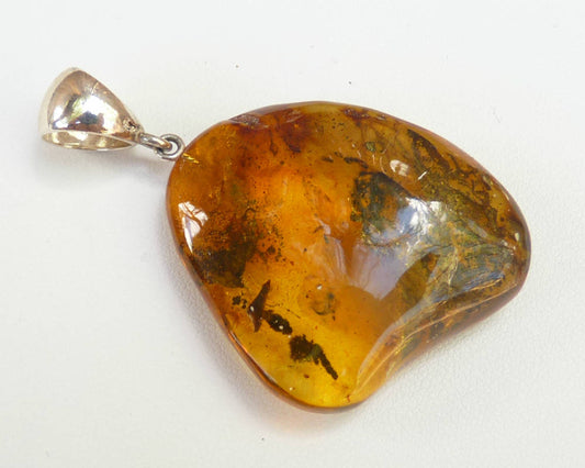 Baltic Amber Pendant with Fossil Insect and Debris Natural Untreated Inclusions 2.14" 9.6 gram 925 Silver