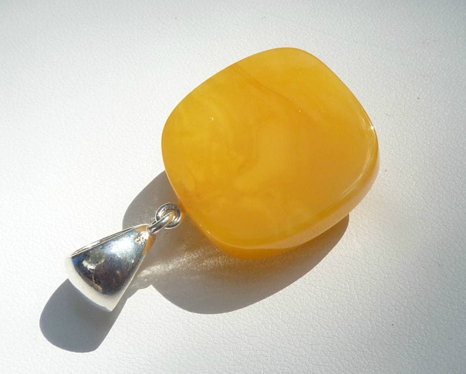 Baltic Amber Pendant Antique Butterscotch Cushion Yolk Natural Unisex 1.65" 6.5 gram 925 Silver