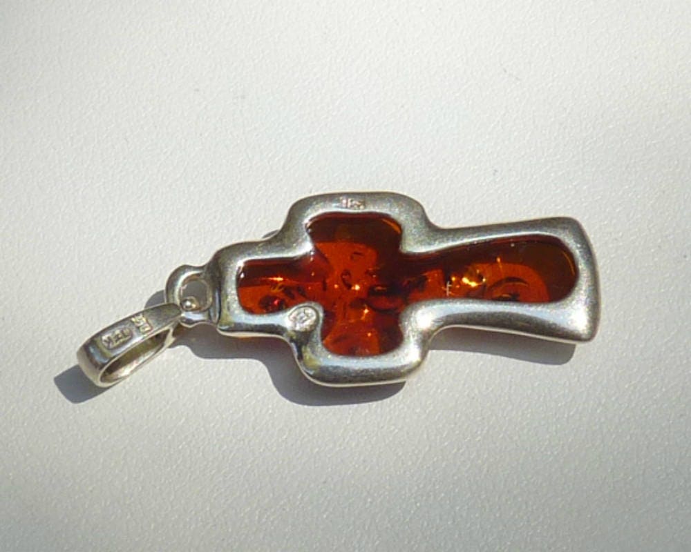 Baltic Amber Silver Cross Cognac Charm Unisex Natural 925 silver