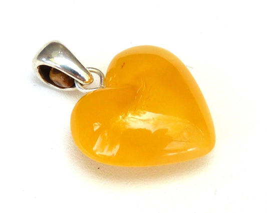 Baltic Amber Heart Pendant Antique Butterscotch Yolk Natural Untreated 1.29" 4.3 gram 925 Silver