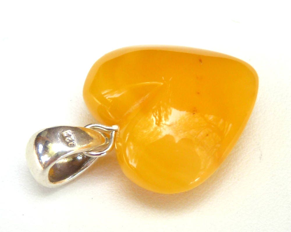 Baltic Amber Heart Pendant Antique Butterscotch Yolk Natural Untreated 1.29" 4.3 gram 925 Silver