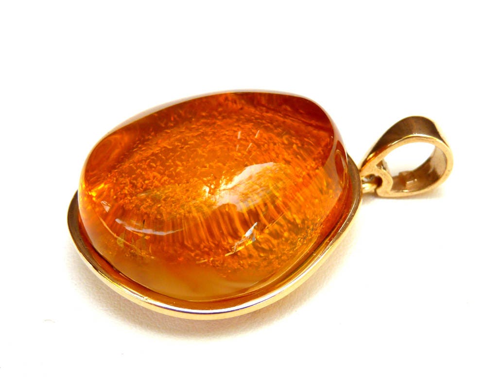 Baltic Amber Honey Pendant Gold Plated Natural Untreated 1.81" 14.7 gram 925 Silver