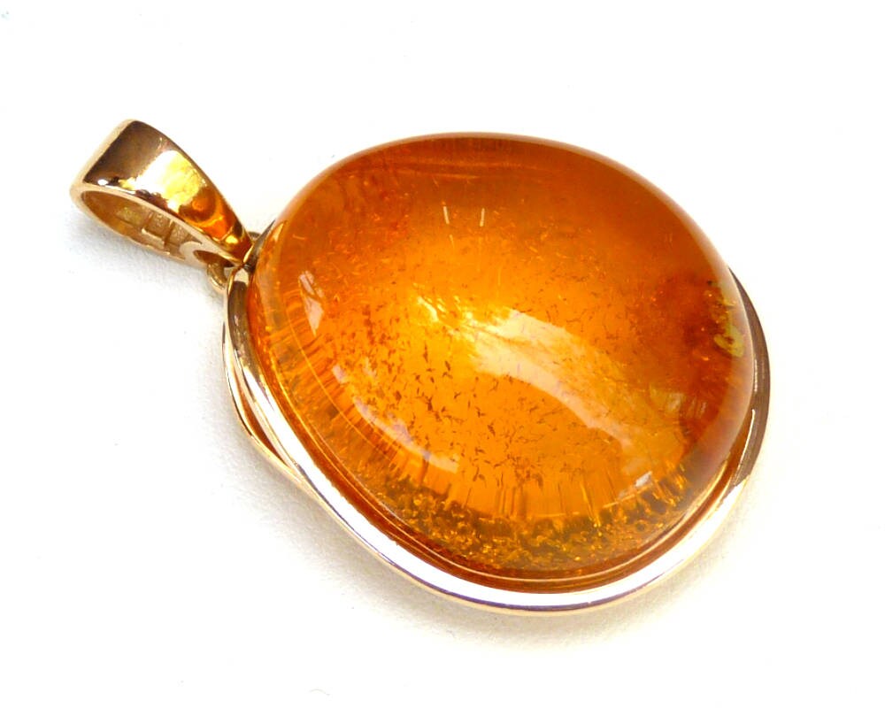 Baltic Amber Honey Pendant Gold Plated Natural Untreated 1.81" 14.7 gram 925 Silver