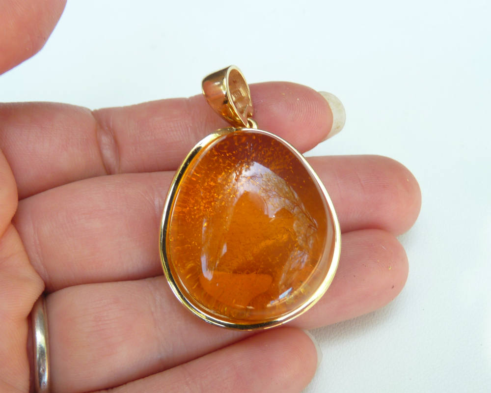 Baltic Amber Honey Pendant Gold Plated Natural Untreated 1.81" 14.7 gram 925 Silver