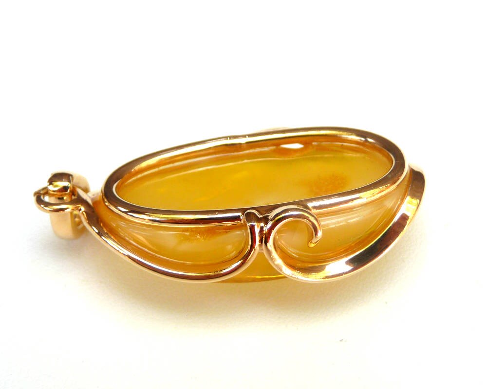 Baltic Amber Honey Pendant Gold Plated Cloudy Natural Untreated 2.18" 14.3 gram