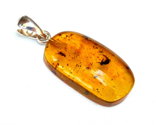 Baltic Amber Pendant with Fossil Insect Bugs Honey Natural 1.58" 3.1 gram 925 Silver