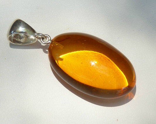 Baltic Amber Pendant Honey Natural Untreated Unisex Jewelry 1.83" 5.6 gram 925 Silver