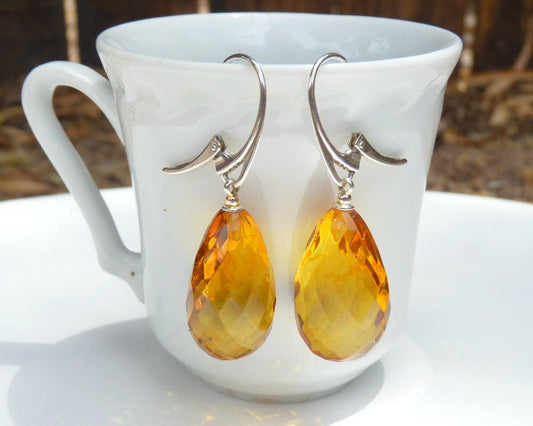 Baltic Amber Earrings Honey Faceted Drop Natural Jewelry 1.64" 4.8 gram 925 Silver