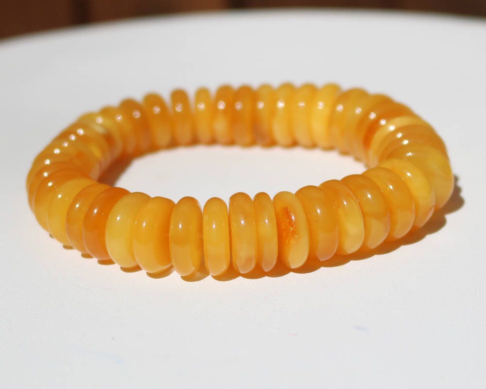 Baltic Amber Bracelet Disc Beads Antique Butterscotch Yolk Natural Unisex 25.6 gram