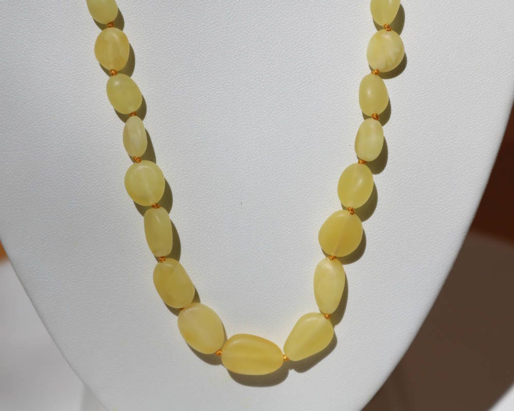 Baltic Amber Butterscotch Necklace Beaded Unpolished Yellow Raw Natural 20.7" 11.5 gram