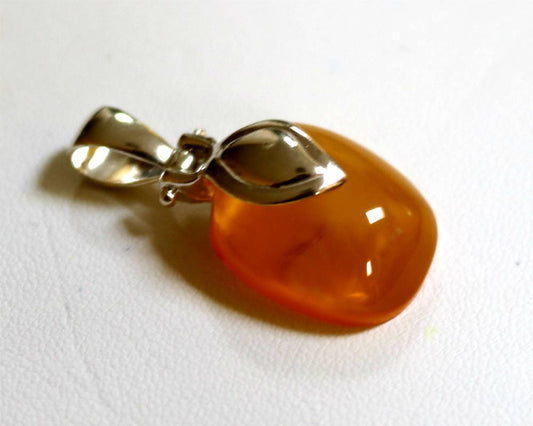 Baltic Amber Pendant Honey Cloudy Natural Untreated Unisex Jewelry 1.33" 4.1 gram 925 Silver