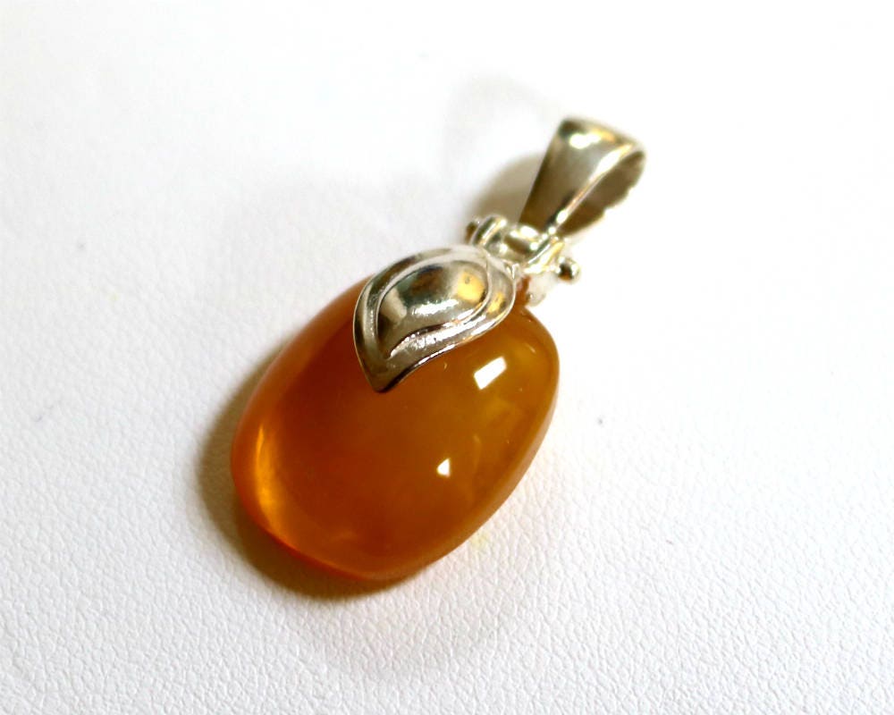 Baltic Amber Pendant Honey Cloudy Natural Untreated Unisex Jewelry 1.33" 4.1 gram 925 Silver