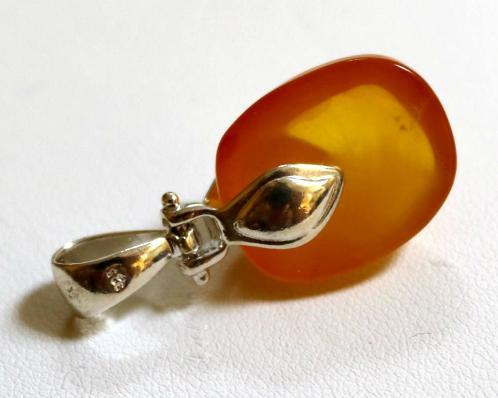 Baltic Amber Pendant Honey Cloudy Natural Untreated Unisex Jewelry 1.33" 4.1 gram 925 Silver