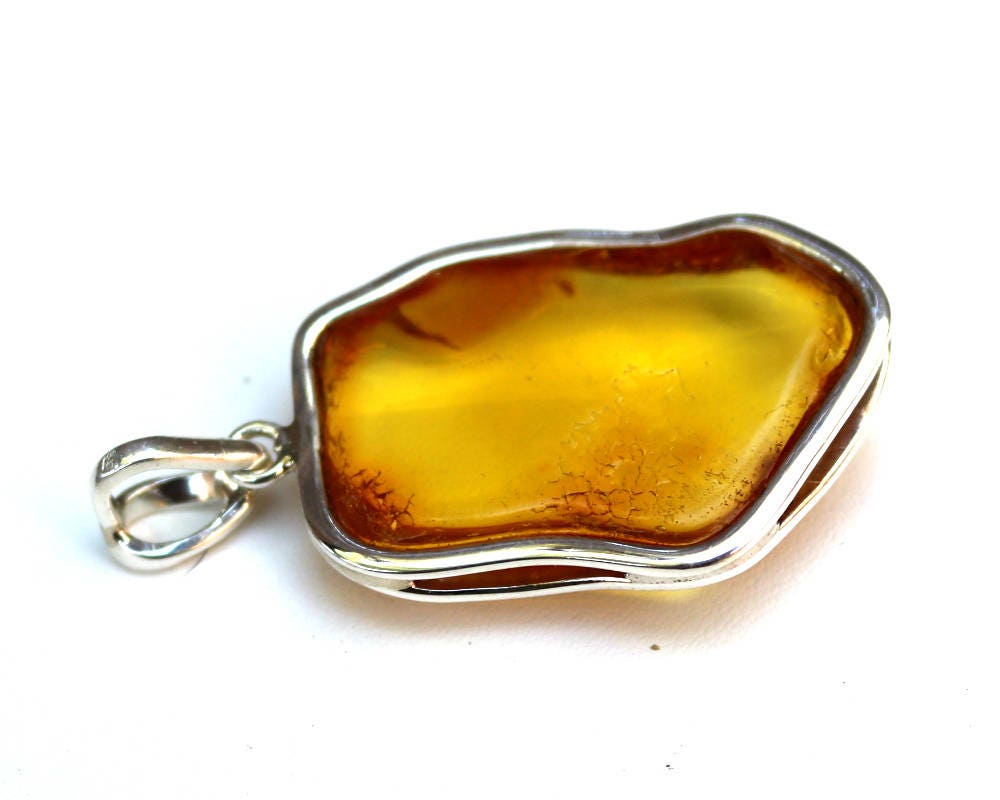 Baltic Amber Pendant Yellow Natural Untreated 2.34" 15.6 gram 925 Silver