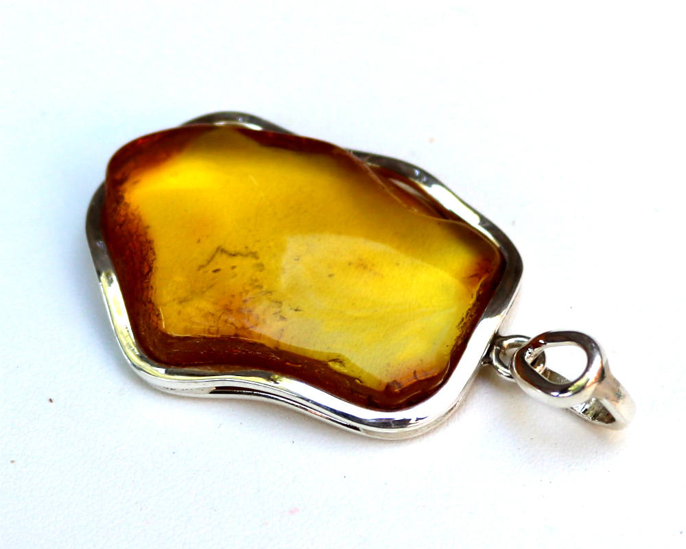 Baltic Amber Pendant Yellow Natural Untreated 2.34" 15.6 gram 925 Silver