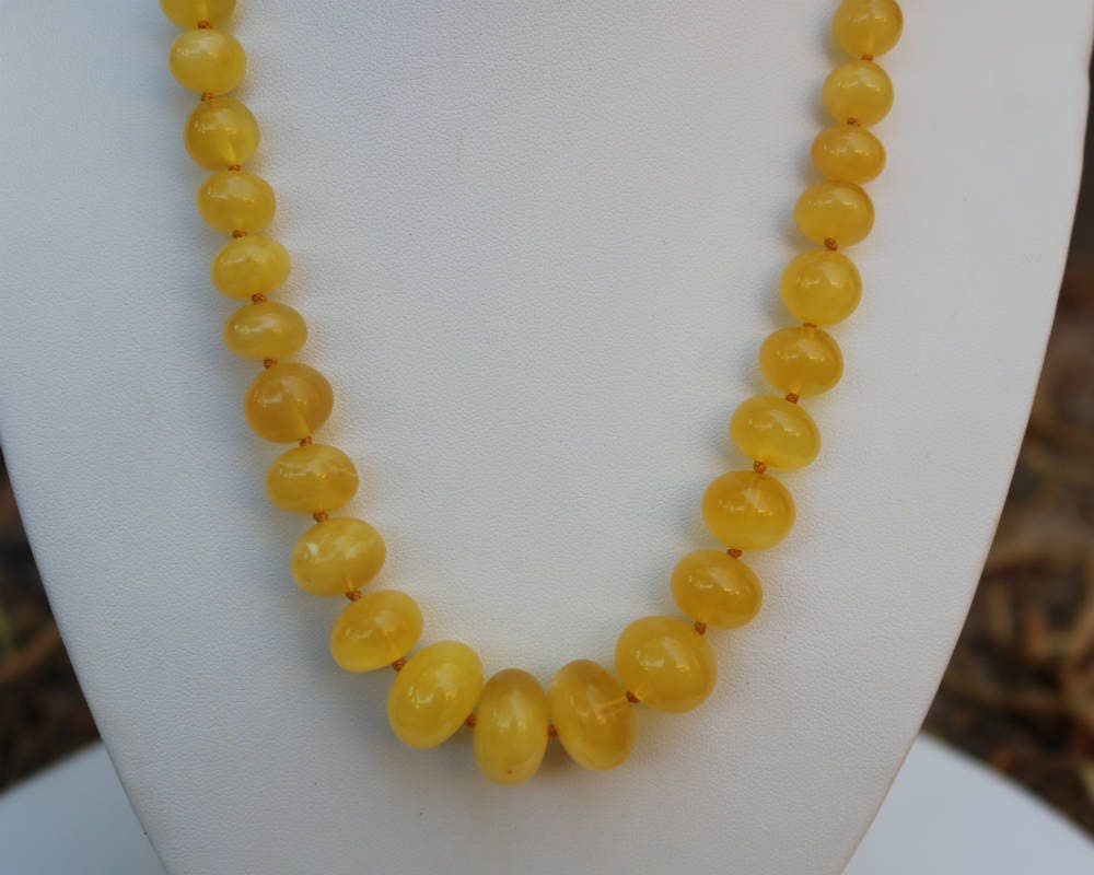 Baltic Amber Butterscotch Necklace Baroque Beads Natural Yellow Untreated 18.5″ 25.4 gram