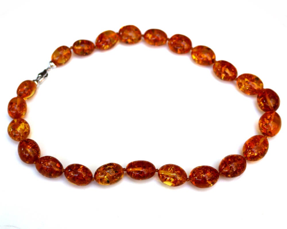 Baltic Amber Necklace Honey Egg Beads Sparkling Natural Jewelry 18.9" 47.7 gram