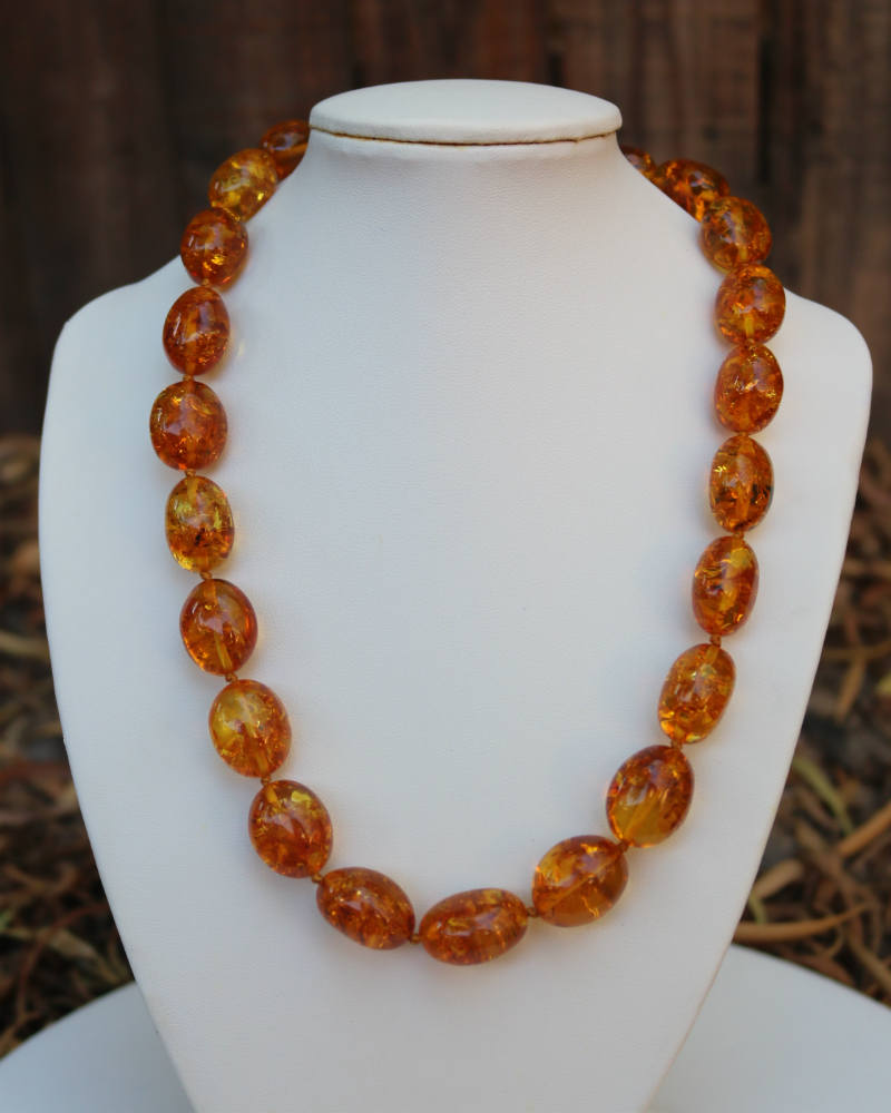 Baltic Amber Necklace Honey Egg Beads Sparkling Natural Jewelry 18.9" 47.7 gram