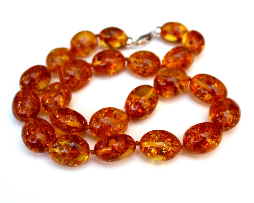 Baltic Amber Necklace Honey Egg Beads Sparkling Natural Jewelry 18.9" 47.7 gram