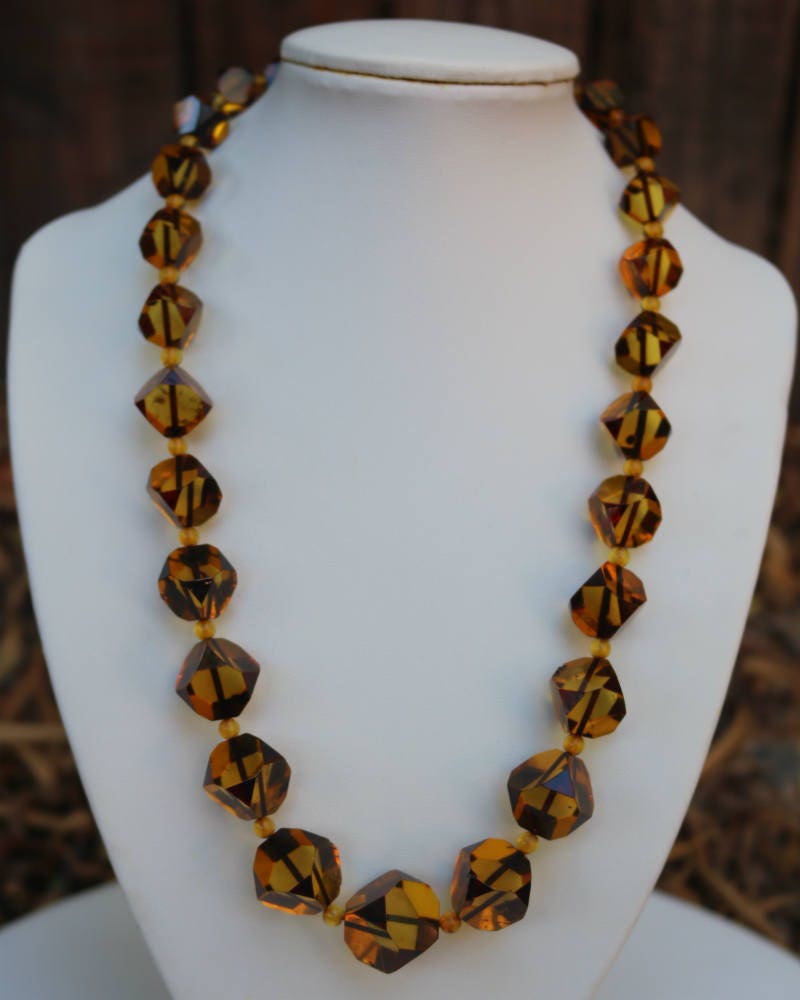 Baltic Amber Faceted Necklace Cubes Natural Yellow 20" 33.4 gram