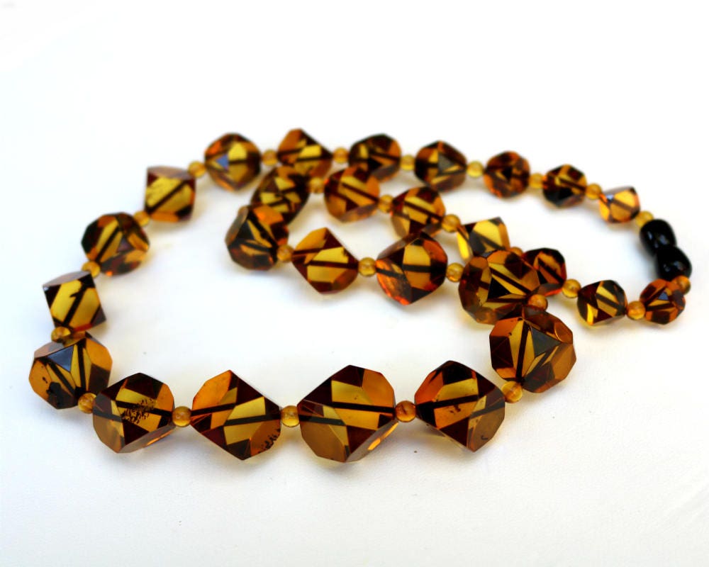 Baltic Amber Faceted Necklace Cubes Natural Yellow 20" 33.4 gram