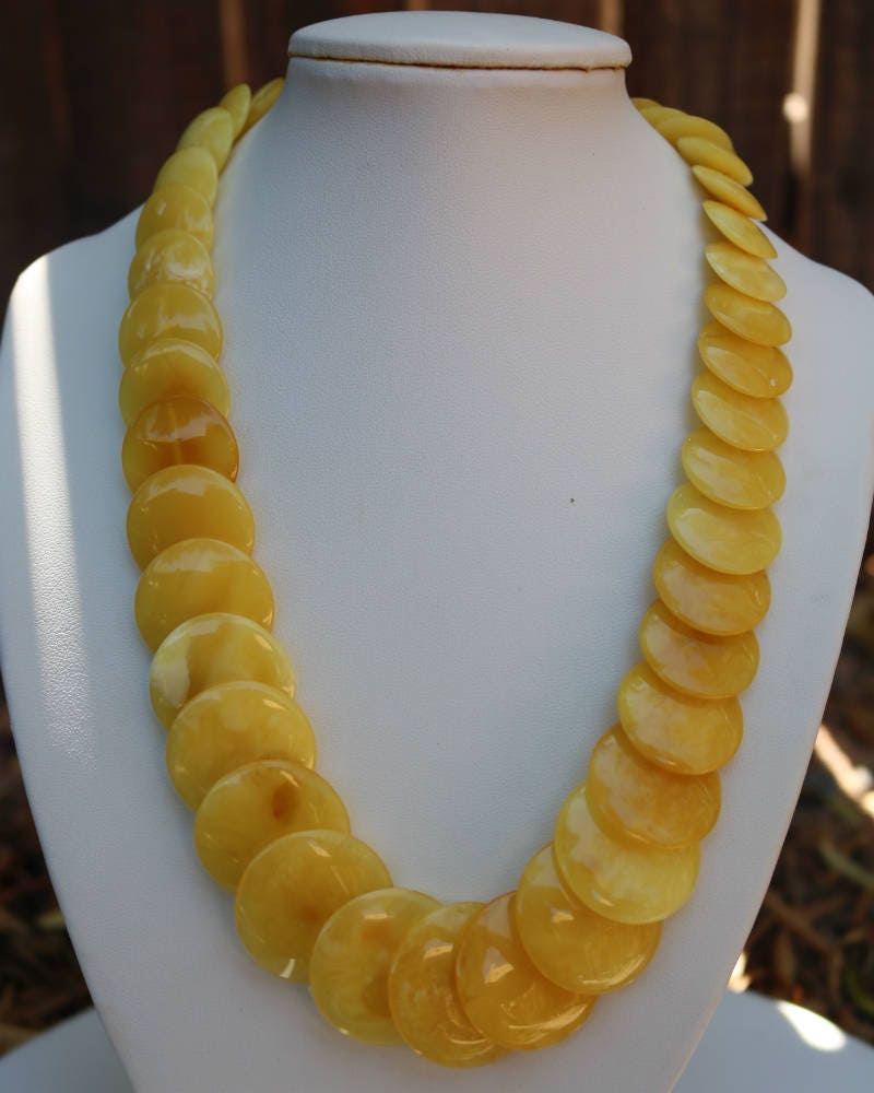 Baltic Amber Necklace Butterscotch Calibrated Disc Raw Natural Untreated Polished 19″ 45.9 gram