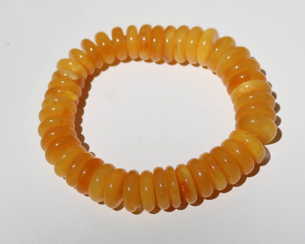 Baltic Amber Bracelet Disc Beads Antique Butterscotch Yolk Natural Unisex 25.6 gram