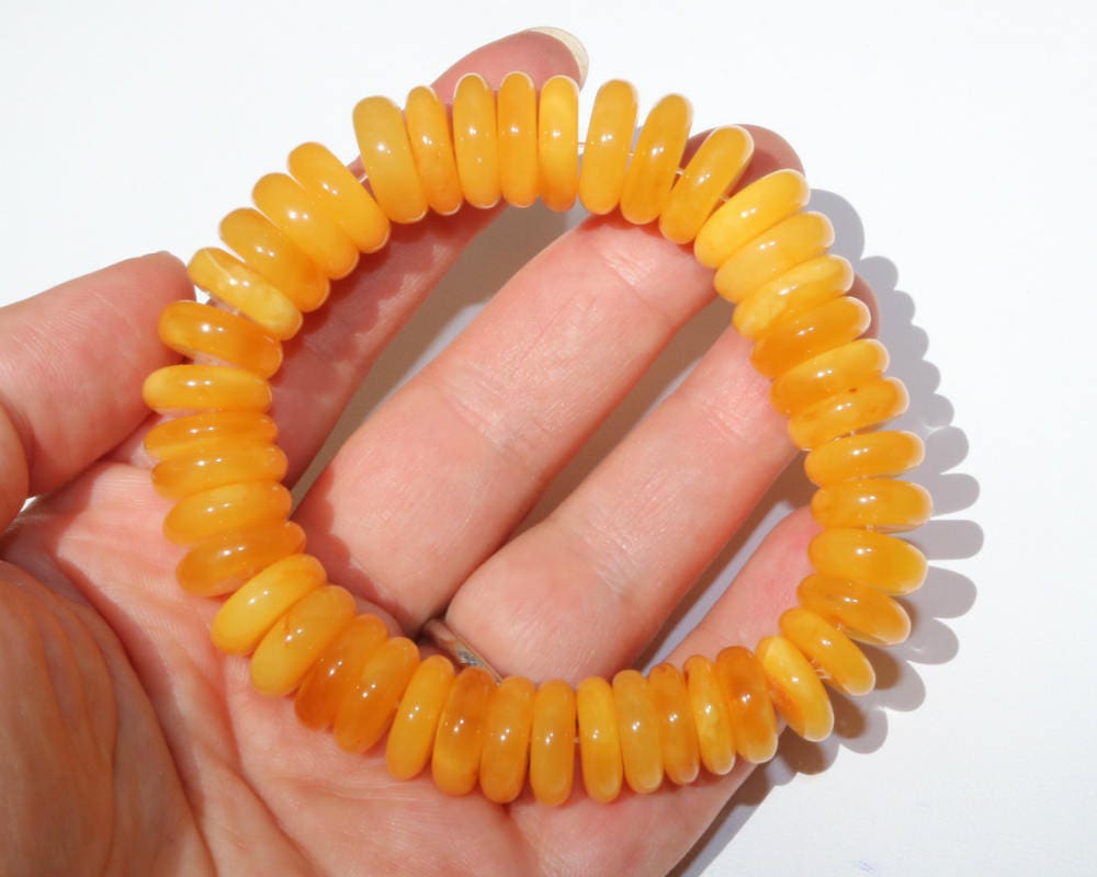 Baltic Amber Bracelet Disc Beads Antique Butterscotch Yolk Natural Unisex 25.6 gram