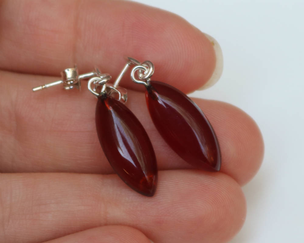 Baltic Amber Earrings Cherry Jewelry Dangling Natural 925 silver